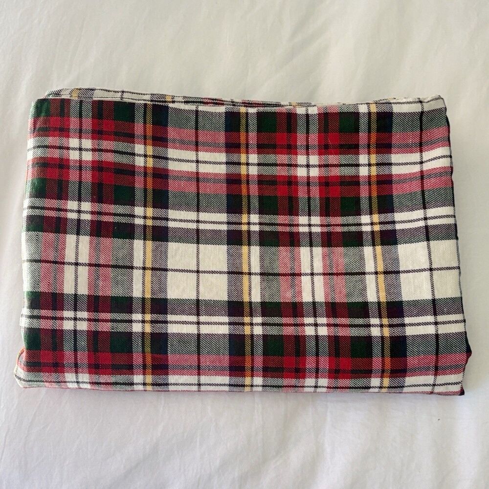 Pottery Barn Plaid Table Runner 18x106" Green Red White Christmas Holiday Linen